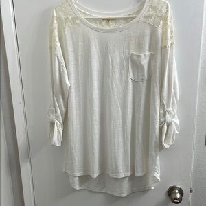 Cream Relaxed Tie Front 3/4 Sleeve Blouse